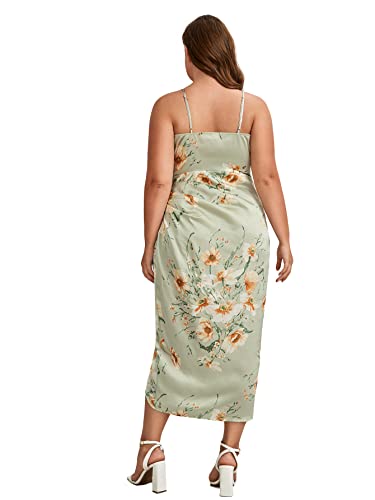 Image of Floerns Women's Plus Size Satin Spaghetti Strap Cowl Neck Wrap Party Cami Dress