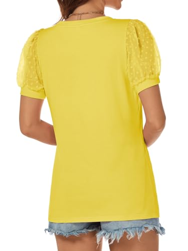 ATHMILE Womens Summer Tops V Neck T Shirts Swiss Dot Puff Sleeve Tops Loose Casual Tshirts4