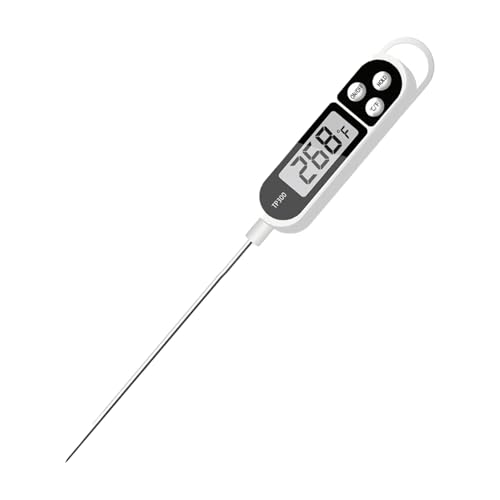 料理温度計 -50~300℃ 水温計 LCD大画面 壁掛け穴 収納便利 デジタル 水温計 お肉 バーベキュー 揚げ物 お茶 天ぷら コーヒー 油 チョコレート(ホワイト,1本セット)