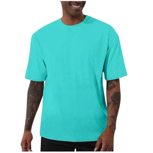 Mens T Shirt Oversized Short Sleeve T Shirts for Men Adults UK Comfortable Plain Tee Tops Elastic Crew Neck T-Shirts Summer Regular Fit Tshirts Sports Fitness Clothes Light Blue XXL