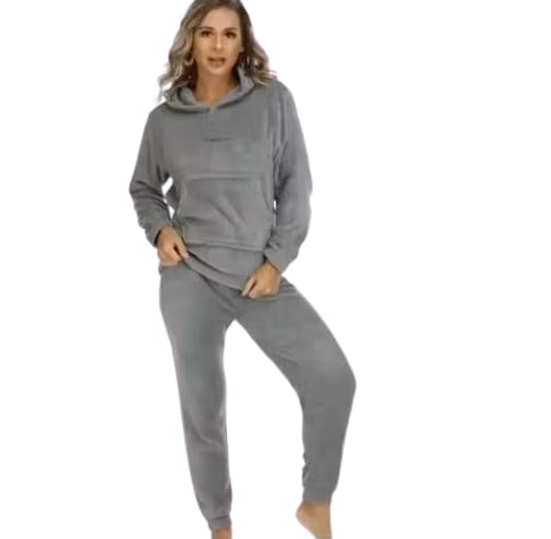 Women Winter Wear Sweatshirt And Trouser Set | Women Top And Bottom Set | Hoodie Set | Track Suit | Nightdress | Winter Night Suit (Grey) (IN, Alpha, XL, Regular)-image-34