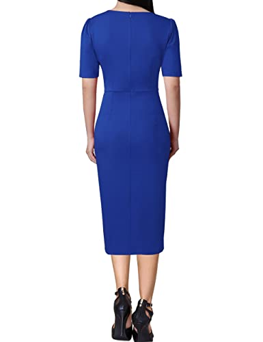 Vfshow Womens Blue Pleated Notch V Neck Buttons Split Work Office Business Slim Bodycon Pencil Sheath Midi Dress 10246 Lblu Xxl #TOP4