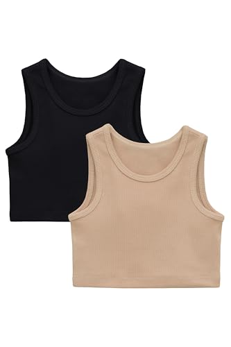 Image of Lilax Girls Crop Top Ribbed Knit Sleeveless 2 Pack Basic Cropped Tank