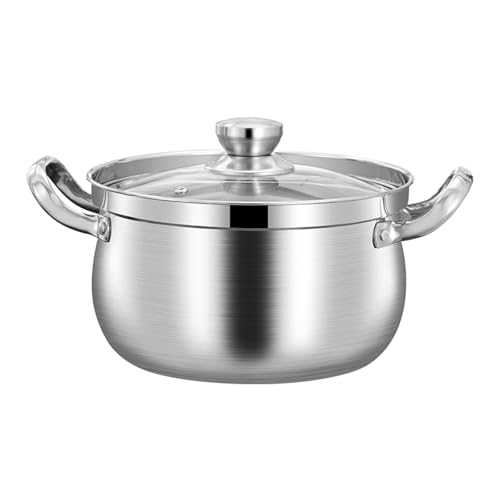 LLLmhuaa Ollas de cocina de acero inoxidable con base de inducción, ollas de sopa con tapa de vidrio para inducción y estufa eléctrica, cacerola de leche, olla de cocina, accesorios de cocina