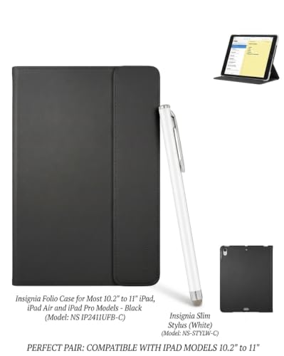 Image of Insignia Universal Folio Case for iPad 10.2 inch-11 inch with Slim Stylus Pen, Black /White