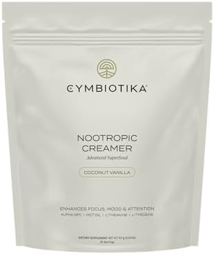 CYMBIOTIKA Nootropic Creamer – MCT Oil, Alpha GPC, L-Theanine – Keto, Vegan, Sugar-Free Coffee Creamer for Focus, Energy & Mental Clarity – Coconut Vanilla Flavor, 30 Servings