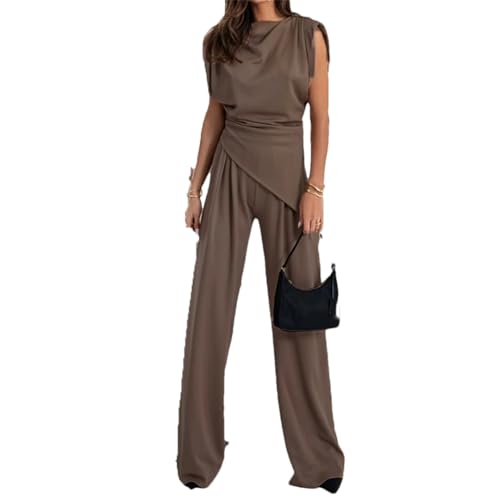 Ensemble pantalon femme et haut sans manches col rond tenue kaki taille XL