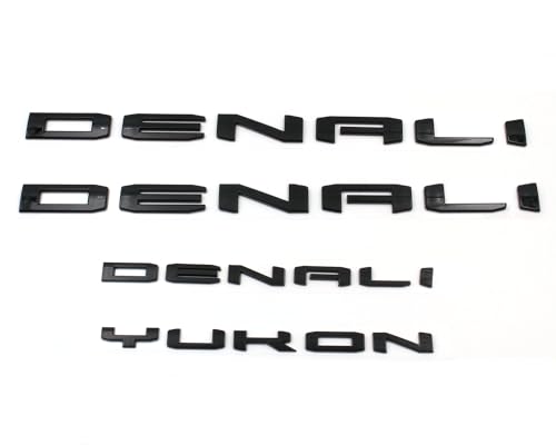 Image of 4pcs Gloss Black Door Rear Denali Yukon Emblems Letters Compatible with 2021-2024 Yukon Yukon XL (Gloss Black), TL-008