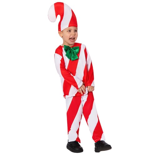 Toddler Boy Candy Cane Outfit Long Sleeve Striped Bowtie Tops + Pants + Hat Little Kids Christmas Photoshoot Clothes2