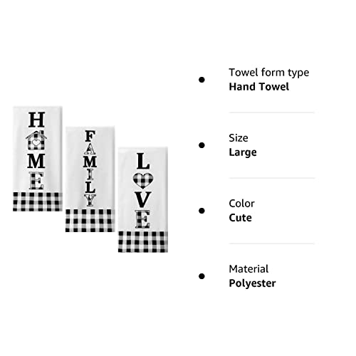 3 Pieces Buffalo Plaid Home Family Love, Black And White,Country Christmas Kitchen Towels Set Fast Drying Farmhouse, Decorative Towels For Cooking Baking (Cute) #TOP6