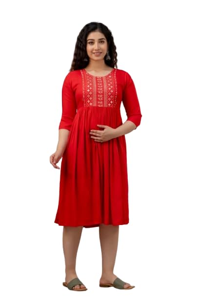 Navya Clothingo | Cottons Feeding Kurtis for Women Cotton - 100% Pure Cotton Maternity Gown with Concealed Zippers for Easy Breastfeeding - Red-image-33