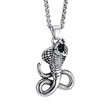 OAKKY Men's Stainless Steel Vintage Personality Hip Hop Cool Ferocious Roaring Serpent Cobra Snakes Biker Pendant Amulet Necklace Silver with Chain