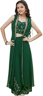 MORENDMORE Girls Embroderied Top Bottom set outfit | Kurta palazzo and Dupatta set for kids girls Price In India
