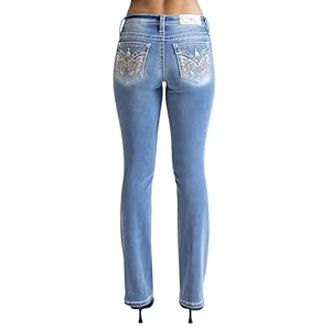 Miss Me Women’s Fern Wings Faux Flap Pockets Mid-Rise Bootcut Jeans