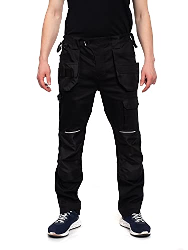 DINOZAVR Flex Pantalon de Travail - Homme - Élastique Cargo Pantalon - Pantalon de Sécurité avec Spandex - Poches Multifonctions - Noir - EU60/44W Cover