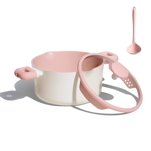 CAROTE 4QT Nonstick Stock Pot with Lid, Ceramic Casserole with Ladle, Non-toxic Kitchen Soup Pot, Big Cooking Pots PFAS and PFOA Free