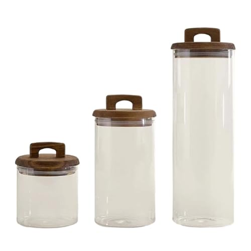 Tanque de almacenamiento alimentos vidrio 650/1100/1800ml con tapa madera, recipiente for granos té, dulces, cocina o cafetería, tarro for aperitivos for el hogar Bote grande hermético(1800ml)