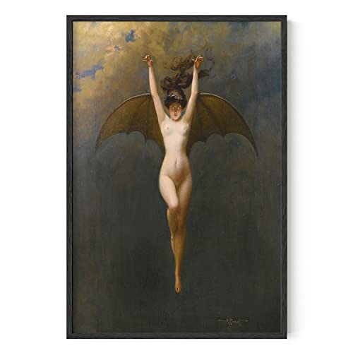 HAUS AND HUES Gothic Wall Decor Bats Poster - Witchy Occult Artwork, Creepy Vintage Posters, Halloween Gothic Room Decor, The Bat Woman (Black Frame, 24x36)