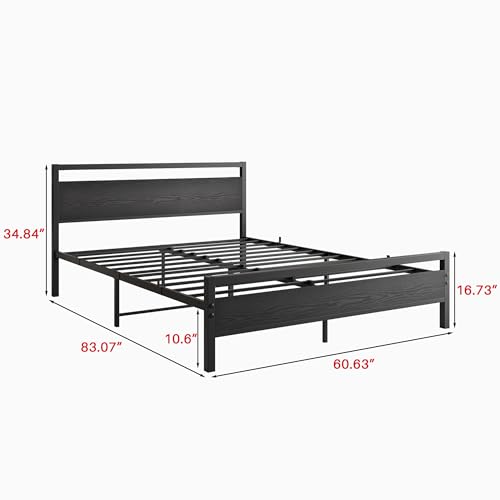 Image of BOFENG Black Queen Size Bed Frames with Wood Headboard,Heavy Duty Metal Platform Bed Frame with Storage No Box Spring Needed,Strong Steel Slats Support,Noise Free,Easy Assembly
