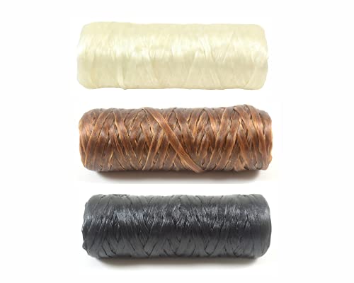 Kulay Bobbin Artificial Deer Sinew Waxed Flat Poly Thread, 60 Yards, 5 Ply, 70 LB Test (Pack of 3 - Brown, White, Black)