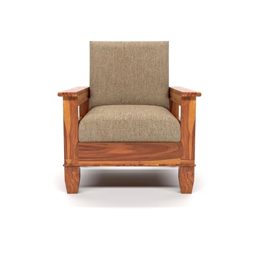 Image of Sheesham Wood Single Seater Sofa | Premium Wooden Single Sofa Chair for Living Room & Bedroom | Single Person Sofa for Home & Office Furniture (Joren Honey, 1 Seater)