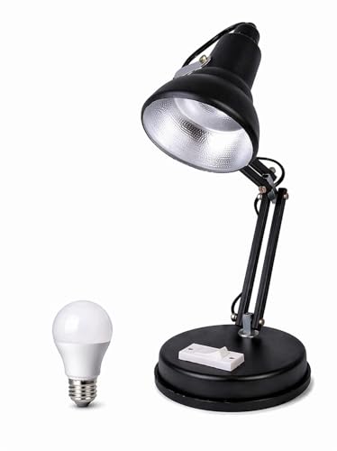 Image of Lamps Adjustable Metal Table Lamp, Black, with LED Bulb, B22 Socket, Foldable Arm, for Study, Office and Home Decor Pack of 1