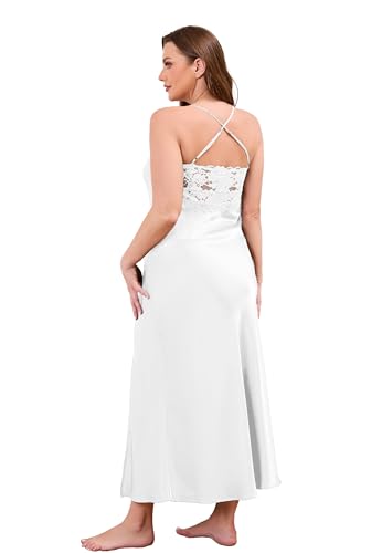 ALCEA ROSEA Plus Size Long Silky Satin Lace Nightgowns Slip for Women Oversized Sleepwear Lingerie Long Sleepdress elegant2