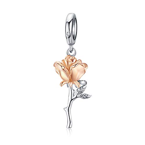 Colgante de plata de ley 925 para pulseras y collares Pandora para mujeres, colgante de rosa, perla, Esmalte, Esmaltado.