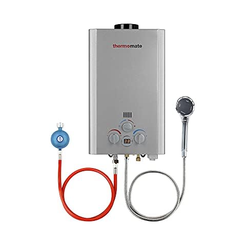 Thermomate BE211S-DE 8 Liter Gasdurchlauferhitzer im Freien 50mbar, Tankless Gasdusche, Propangas/Butangas, 16kW, für Campingdusche/Wohnmobilausflug/Waschpferd Cover
