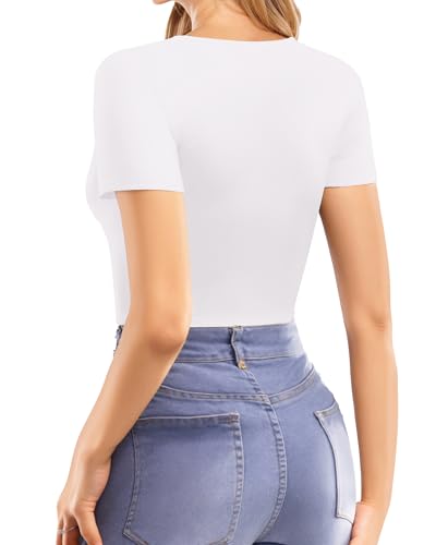 MANGOPOP Women's Double Lined Short Long Sleeve Tops V Neck T Shirts Fitted Basic Tee3