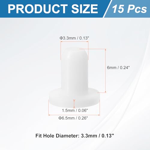 Image of uxcell 15Pcs Silicone Hole Plug, Waterproof Solid T-Shaped Rubber Stoppers Bottle Seal Tube Pipe Plug End Cap for 3.3mm /0.13 inch Hole for Bathtub Bottle, 0.24 inch Plug Height, White