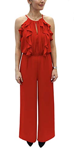 Julia Jordan Women's Keyhole Halter Jumpsuit with Ruffle Detail Cherry