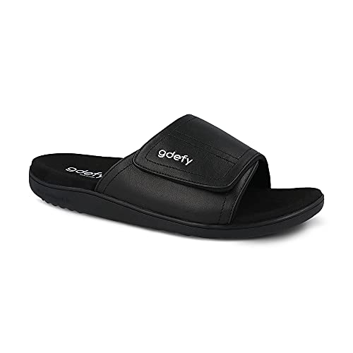 Gravity Defyer Men's GDEFY Yortal Leather Sandal - VersoShock Proven Performance Orthotic Slides