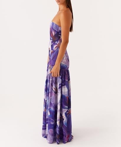 Image of Women Floral Strapless Maxi Dress Y2K Bodycon Tube Long Dresses Sexy Party Formal Cocktail Beach Slit Dress