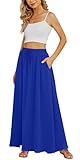 Yincro Women's Flowy Maxi Skirt Summer Pleated High Waisted Casual Long Skirts with Pockets (Royal Blue, M)