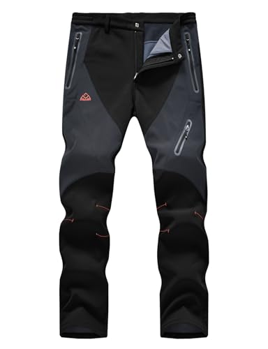 Rdruko Skihose Herren Wanderhose Winter Softshellhose Wasserdicht Winterhose Schneehose GefüTtert Outdoorhose Snowboardhose Thermohose-Schwarz 36