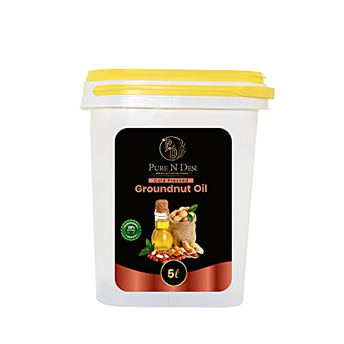 Pure N Desi Cold Pressed Groundnut Oil 5 Litre | Wood Pressed Mungfali Ka Tel | Kachi Ghani Peanut Oil | Unrefined & Natural | 5Litres