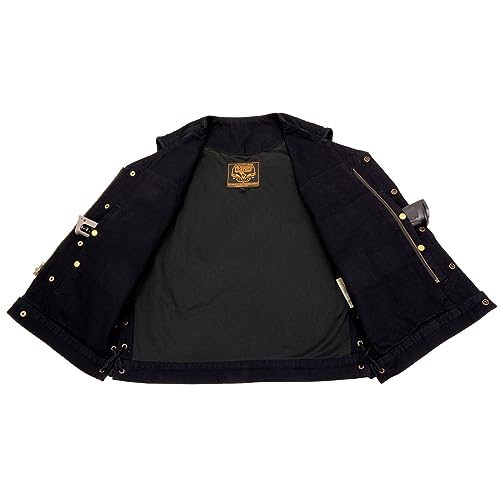 Milwaukee Leather MDM3013 Men's 'Brute' Concealed Snap Black Denim V-Neck Side Lace Club Style Vest w/Hidden Zipper4