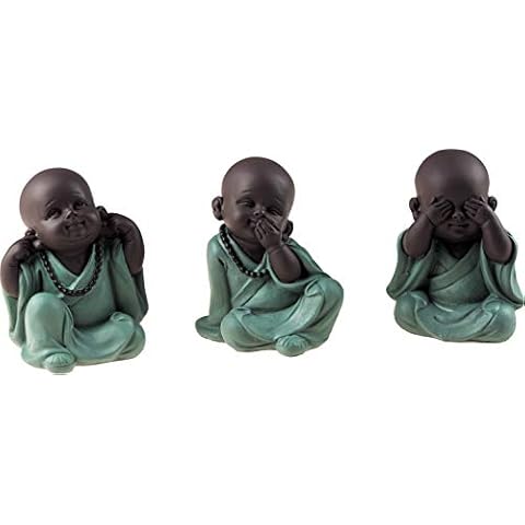 SiL Interiors Set Of 3 Hear Speak See No Evil Brown & Turquoise Baby Buddha Ornament Figurines Cover