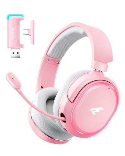 Wireless Gaming Headset, 7.1 Surround Sound, 2.4GHz USB Gaming Headphones with Bluetooth 5.4, 100H...