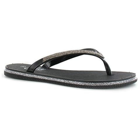 Womens Ladies Ella Julie Diamante Flip Flops Sandals Flat Toe Post Mule Sparkly (UK 5, Black) Cover