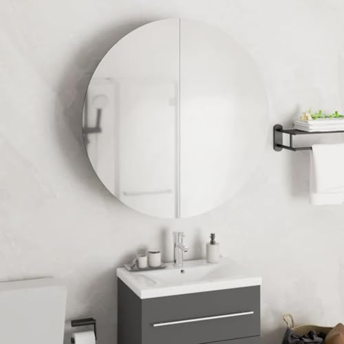 Xichuzi Armario de baño con Espejo Redondo y LED, Armario Baño Colgar, Armario Espejo Baño, Mueble Baño con Espejo, Armario De Pared Baño, Gris 54x54x17,5 cm
