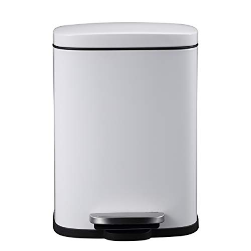 Mari Home Contenedor de Reciclaje | Cubo Basura 5L con Tapa Plana | para Dormitorio, Baño, Cocina, Jardín | Pedal y Cubo Interno | Blanco