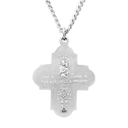 Rosemarie Collections Religious Gift Traditional Catholic Four Way Cross Medal Pendant Necklace 24" #TOP3