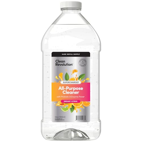 Image of Clean Revolution SuperCharged All Purpose Cleaner Refill with Smart Probiotic + Enzyme Complex, Multi-Surface Kitchen Bathroom & Floor Cleaner, Dreamy Citrus, 64 Fl oz (Pack of 1)