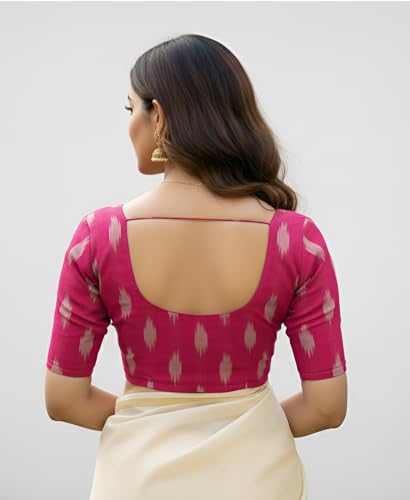 Image of Cotton Pochampally ikat unstitched blouse, Kurthi, long frock fabric material for women (1 meter, 2 meters & 3 meters)