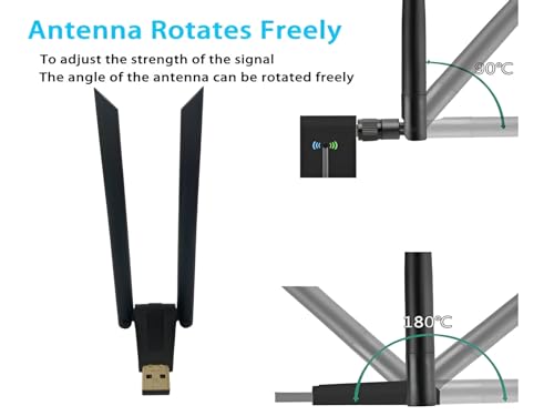 Image of USB WiFi Bluetooth Adapter 1300Mbps USB 3.0 Network Dongle with 5dBi High Gain Dual Antennas Dual Band 2.4 /5Ghz Wireless Network External Receiver Driver Free (1300 MBPS Dual Band + Bluetooth)