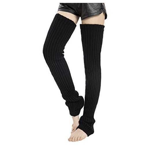 Leotruny Women's Winter Thick Knit Extra Long Thigh High Leg Warmers (C01-Black)