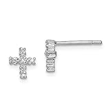 Solid 925 Sterling Silver Diamond Cross Post Studs Earrings Small Nugget Look - 7mm x 6mm (.05 cttw.)