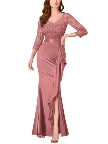 Image of MISSMAY Women's Vintage Floral Lace Ruffle Half Sleeve Evening Party Formal Long Dress